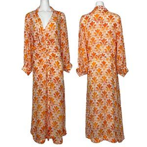 Anthropologie Maeve Printed Wrap Dress 18W Orange Long Sleeve